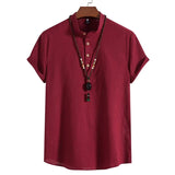 AIDASE  -  Summer Men's  Solid Color Stand Collar PulloverShort Sleeve Shirt aidase-shop