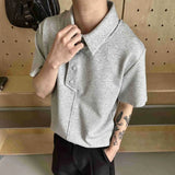 AIDASE  -  Korean Style Men's T-shirt Turn-down Collar Solid Color Button Design Casual Tees Short Sleeved Male Silhouette Tops 9W3217 aidase-shop