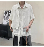AIDASE  -  Summer New Men's Shirt Niche Jacquard Hollow Out Texture Design Chinese Style Lace-up Short Sleeved Lapel Men Tops 21E5617 aidase-shop