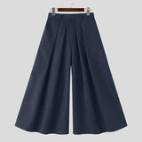 AIDASE  -  Men Wide Leg Pants Solid Color Elastic Waist Joggers Trousers Men Pleated Streetwear Baggy Fashion Casual Pants aidase-shop