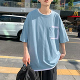 AIDASE  -  Summer Casual Loose Men's T-shirt Short Sleeve round Neck Pocket Design Fashionable Half Sleeve Base Shirt Couple's Top aidase-shop
