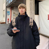 Minimalist Coats Men Winter Warm Hooded Cotton Parkas Casual Trend Drawstring Solid Color Outdoor Loose Hoody Parka Male aidase-shop