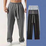 AIDASE  -  Men Soft Knit Straight Sweatpants Elastic Drawstring High Waist Loose Casual Daily Lounge Trousers With Pockets aidase-shop