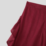 AIDASE  -  Men Pants Solid Color Ruffle Elastic Waist Male Corduroy Pants Streetwear Loose Personality Fashion Casual Trousers Men aidase-shop