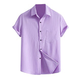 AIDASE  -  Male Summer Hawaii Solid Shirt Short Sleeve Pocket Turn Down Button Shirt Tops Fashion Wrinkle-Free Business Casual Shirt aidase-shop
