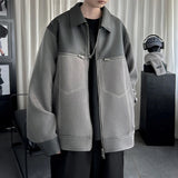 AIDASE  -  Trend Men's Jacket PU Leather Faux Suede Patchwork Design Contrast Color Casual Long Sleeve Lapel Male Coat Tide 21E7100 aidase-shop