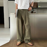AIDASE  -  Men's Korean Light Luxury Draped Linen Wide Leg Pants Leisure Button-down Solid Color Straight Premium Elegant Sweatpants M-3XL aidase-shop