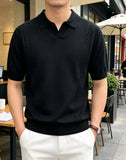 AIDASE  -  Men's Ice Silk Polo Shirt Summer Short Sleeve Light Luxury Lapel T-Shirt Breathable Quick Dry Knit Casual Button Down Golf Top aidase-shop