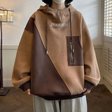 Aidase Autumn Winter Casual Men's Loose Sporty Cool Boys Soft Hoodie Pullover Shirt Top Versatile Pocket Solid Patchwork Letters aidase-shop