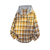 Aidase Street Vintage Plaid Shirt Jacket Trendy Color Clash Hoodie Loose Fit Jackets Men Women Streetwear Outerwear