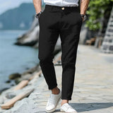 AIDASE  -  Men's Linen Blend Slim Fit Tapered Pants Summer Breathable Casual Trousers with Button Fly aidase-shop