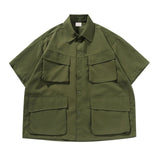 AIDASE  -  Men'S Vintage Cargo Shirt With Pocket Short Sleeves Regular Fit Men'S Plaid Shirt aidase-shop