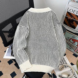 AIDASE  -  Autumn Winter Male Striped Sweater Round Neck Versatile Lazy Style Loose Drop Shoulder Men Knitted Pullover Tops 21E7594 aidase-shop