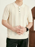 AIDASE  -  Summer Casual Buttoned Polo Neck Knit Top Men Vintage Crochet Knitted Polo Shirt Stylish Mens Short Sleeve Slim Polo Shirts aidase-shop