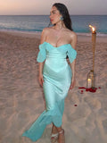 AIDASE  -  Solid Satin Patchwork Fishtail Maxi Dress Women Sexy V Neck Short Sleeved Backless Dresses 2025 Summer New Beach Holiday Vestido aidase-shop