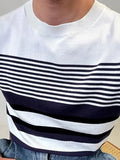 AIDASE  -  Summer Men's Knitted round Ne T-irt Thin ort Sve Breathable Faionable Striped Sea Soul irt Versatile Casual... aidase-shop