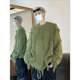 Aidase Ripped Tassel Sweater Men Women Streetwear Pullovers Men's Sweater Harajuku Fashion Hip Hop Fringed Knitted Round Neck Sweaters
