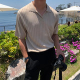 AIDASE  -  Men's Clothing Light Luxury Knitted Polo Shirt Casual Stripe V-Neck Solid Color Short Sleeve T-Shirt Breathable Fashion Knitwear aidase-shop