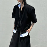 AIDASE  -  Summer Short Sleeve Lapel Zip-up Cardigan Fashion Contrast Color Men Shirt Streetwear Daily Casual Men's Patchwork Shirts aidase-shop