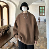 AIDASE  -  Spring Autumn New Fashion Men's Solid Color Casual Trendy Simple Basic Loose O-neck Long Sleeve Knitted Sweater Pullovers Male aidase-shop