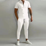 AIDASE  -  Fashion Striped Print Mens Tracksuits Spring Summer Short Sleeve Lapel Zipper Tops and Pants Two Piece Sets Men Sports Clothing aidase-shop