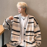 AIDASE  -  Autumn Striped Cardigan Sweater Men Korean Knitted Sweater Pullover Harajuku Hip Hop Streetwear Loose Knitwear Coat Male Clothes aidase-shop