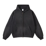 Aidase Men's Oversize Long Sleeve Washed Double Zipper Cardigan Hoodies Loose Plus Plush Gradient Women's Hooded Pullovers Winter aidase-shop