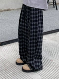 AIDASE  -  Retro Bla White Plaid Loose Straight Leg Casual Pants Men Women Comfortable Drapey Long Trousers Casual Sle Workwear aidase-shop