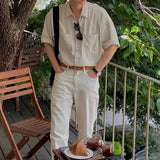 AIDASE  -  Short Sleeve Button-up Turn-down Collar Pockets Shirt For Men Fashion Solid Color Cardigans 2025 Summer New Casual Mens Shirts aidase-shop