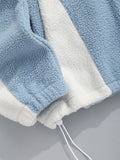Aidase Men's Casual Colorblock Fleece Fluffy Zip Up Stand Collar Pocket Toggle Drawstring Applique Design Jacket aidase-shop