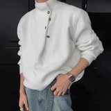 AIDASE  -  Autumn Winter New Fashion Trend Retro High Collar Button Design Sweater Mens Casual All-Match Loose Knit Sweater Mens Clothing