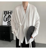 AIDASE  -  Men's Shirt Spring New Jacquard Long Sleeved Design Added Lace Up 2025 V-neck Solid Color  Luxury Male Tops aidase-shop