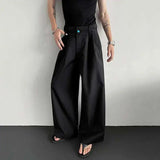 AIDASE  -  Solid Color Simple Men's Suit Pants Casual Straight Pleated Design Bottom Gemstone Decoration Wide Leg Male Trousers 9W2547 aidase-shop