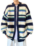 AIDASE  -  Japanese Vintage Striped Sweater Retro Contrasting Striped Cardigan Sweater Men's Spring Autumn Loose Lazy Style Knitted Jacket aidase-shop