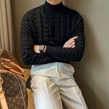 AIDASE  -  Mr. NR Briti Sle  Color f High Collar Knitted Long Sve Wave Pattern Elastic Base irt Sweater for Men Casual aidase-shop