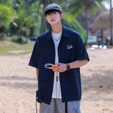 Aidase Summer Lapel Retro All-Match Shirt Men Big Pocket Design Versatile Shirts Loose Suit Solid Color Half-Sleeve High Quality Blouse aidase-shop