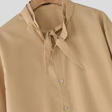 AIDASE  -  Men Shirt Solid Color Lapel Long Sleeve Lace Up Casual Men Clothing Streetwear Loose 2025 Fashion Male Shirts S-5XL aidase-shop