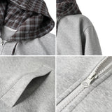 Aidase Plaid Splicing Hooded Cardigan Jacket Men 2025 New Japanese Streetwear Loose Casual Jacket Couple Hoodie Male Outerwear