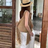 AIDASE  -  Bohemian Beach Bags For Women Luxury Designer Handbags Purses New In Polyester Rope Braided Tassel Hollow Underarm Shoulder aidase-shop
