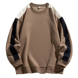 AIDASE  -  Men's Color Contrast Patchwork Casual Textured Crewneck Sweatshirt Mens Oversized Solid Sweatshirts aidase-shop