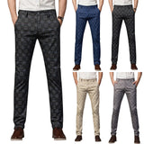 AIDASE  -  Open for Men Mens Suit Pants Mens Stretch Skinny Flat Front Casual Slim Fit Business Dress Lattice Pants aidase-shop