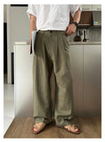 AIDASE  -  Men's Korean Light Luxury Draped Linen Wide Leg Pants Leisure Button-down Solid Color Straight Premium Elegant Sweatpants M-3XL aidase-shop