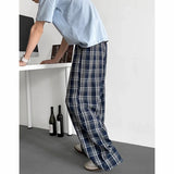 AIDASE  -  Black Plaid Casual Pants Baggy Elastic Waist Pockets Student Unisex Hip Hop Loose Trousers Oversize Men Sweatpants Fashion aidase-shop