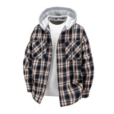 AIDASE  -  Autumn/Winter Men'S Hooded Shirt Retro Loose Plus Size Plaid Shirts Long-Sleeve Coat Button Down Casual Shirt Jackets Pockets aidase-shop