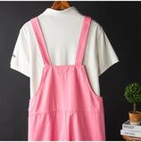 AIDASE  -  Men Pink Bib Overalls Casual Adjustable Suspenders Jumpsuits Y2K Loose Straight Pants aidase-shop
