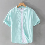 AIDASE  -  Casual Linen Men's Shirt Summer Breathable Loose Fit Stand Collar Short Sleeve Youth Fashion Urban Style Lightweight Shirt aidase-shop