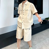 AIDASE  -  Trendy New Male Sets Summer Short Sleeve Single Breasted Denim Shirt Stylish Thin Shorts Men's Two-Piece Tide 21E6403 aidase-shop