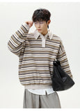 AIDASE  -  Autumn Winter New Fashion Men’s Striped Casual Trendy Turn-down Collar Long Sleeve Button Pullover Polo Shirts Male Clothes Tops aidase-shop