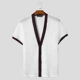 AIDASE  -  Men Shirt Mesh Patchwork V Neck Short Sleeve Summer Men Clothing Streetwear 2025 Fashion Casual Transparent Camisetas aidase-shop