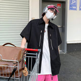 AIDASE  -  Summer Short Sleeved Shirt Men Oversized Black Casual Shirt Men Streetwear Korean Loose Zipper Shirt Mens Hawaiian Shirts aidase-shop